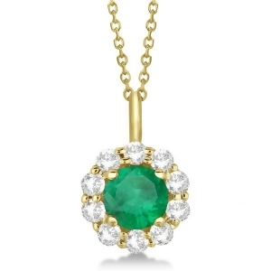 Halo Diamond and Emerald Lady Di Pendant Necklace 14K Yellow Gold 1.69ct - All
