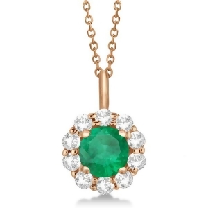 Halo Diamond and Emerald Lady Di Pendant Necklace 14K Rose Gold 1.69ct - All