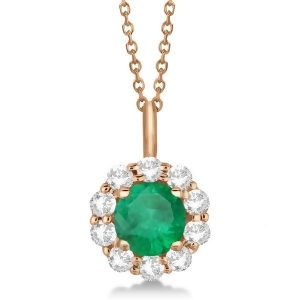 Halo Diamond and Emerald Lady Di Pendant Necklace 18k Rose Gold 1.69ct - All