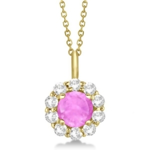 Halo Diamond and Pink Sapphire Lady Di Pendant Necklace 18k Yellow Gold 1.69ct - All