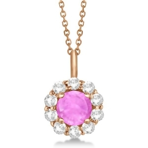 Halo Diamond and Pink Sapphire Lady Di Pendant Necklace 18k Rose Gold 1.69ct - All