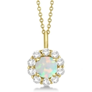 Halo Diamond and Opal Lady Di Pendant Necklace 18k Yellow Gold 1.69ct - All