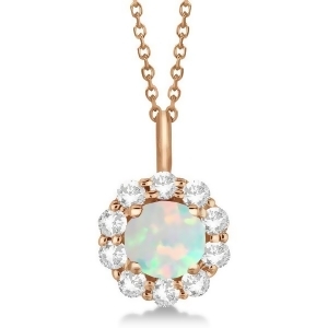 Halo Diamond and Opal Lady Di Pendant Necklace 18k Rose Gold 1.69ct - All