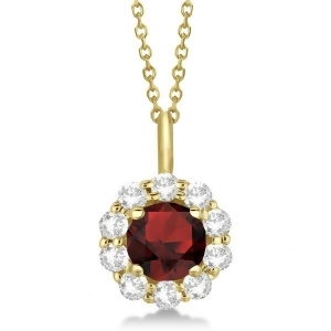 Halo Diamond and Garnet Lady Di Pendant Necklace 18k Yellow Gold 1.69ct - All