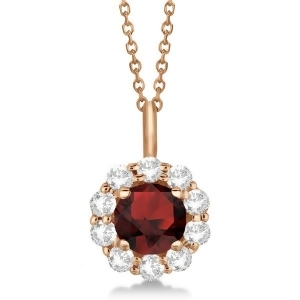 Halo Diamond and Garnet Lady Di Pendant Necklace 18k Rose Gold 1.69ct - All