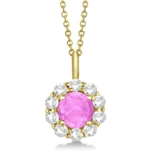 Halo Diamond and Pink Sapphire Lady Di Pendant Necklace 14K Yellow Gold 1.69ct - All