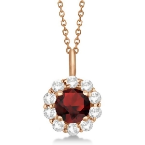 Halo Diamond and Garnet Lady Di Pendant Necklace 14K Rose Gold 1.69ct - All