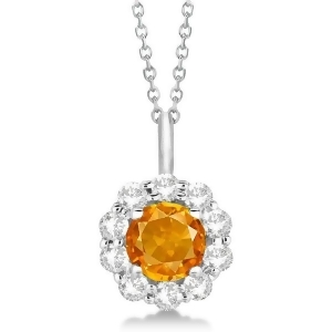 Halo Diamond and Citrine Lady Di Pendant Necklace 18k White Gold 1.69ct - All