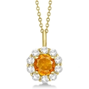 Halo Diamond and Citrine Lady Di Pendant Necklace 18k Yellow Gold 1.69ct - All