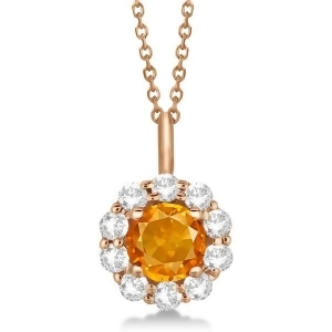 Halo Diamond and Citrine Lady Di Pendant Necklace 18k Rose Gold 1.69ct - All