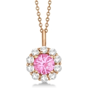 Halo Diamond and Pink Tourmaline Lady Di Pendant Necklace 18k Rose Gold 1.69ct - All