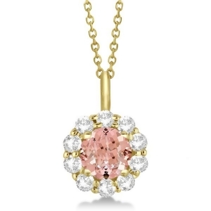 Halo Diamond and Morganite Lady Di Pendant Necklace 18k Yellow Gold 1.69ct - All