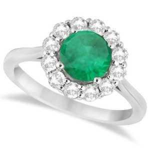 Halo Diamond Accented and Emerald Lady Di Ring 14K White Gold 2.14ct - All