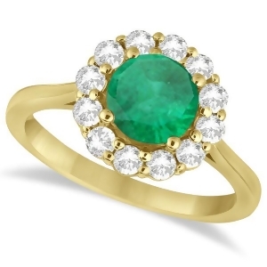 Halo Diamond Accented and Emerald Lady Di Ring 14K Yellow Gold 2.14ct - All