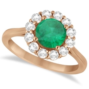 Halo Diamond Accented and Emerald Lady Di Ring 14K Rose Gold 2.14ct - All