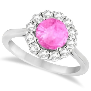 Halo Diamond Accented and Pink Sapphire Lady Di Ring 18k White Gold 2.14ct - All