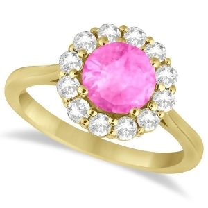 Halo Diamond Accented and Pink Sapphire Lady Di Ring 18k Yellow Gold 2.14ct - All