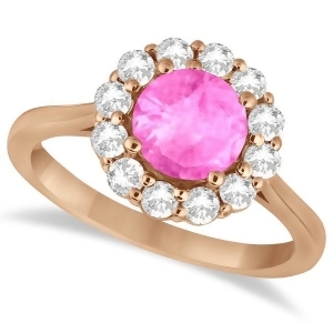 Halo Diamond Accented and Pink Sapphire Lady Di Ring 18k Rose Gold 2.14ct - All