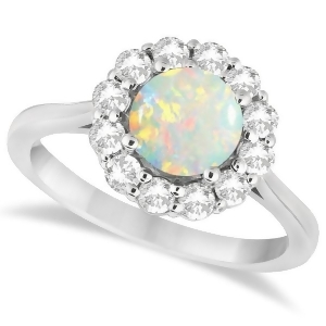 Halo Diamond Accented and Opal Lady Di Ring 18k White Gold 2.14ct - All