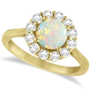 Halo Diamond Accented and Opal Lady Di Ring 18k Yellow Gold 2.14ct - All