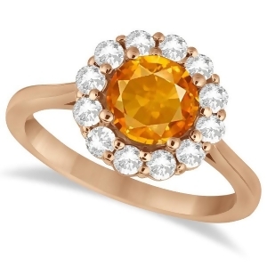 Halo Diamond Accented and Citrine Lady Di Ring 14K Rose Gold 2.14ct - All