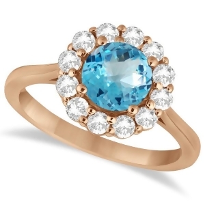 Halo Diamond Accented and Blue Topaz Lady Di Ring 14K Rose Gold 2.14ct - All