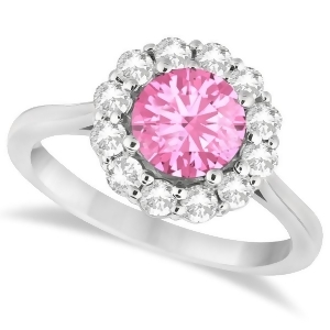 Halo Diamond Accented and Pink Tourmaline Lady Di Ring 14K White Gold 2.14ct - All