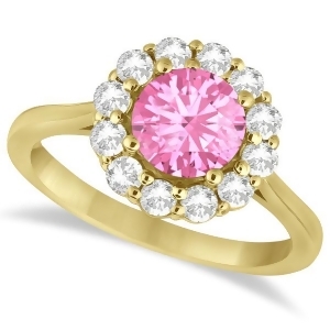 Halo Diamond Accented and Pink Tourmaline Lady Di Ring 14K Yellow Gold 2.14ct - All