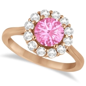 Halo Diamond Accented and Pink Tourmaline Lady Di Ring 14K Rose Gold 2.14ct - All