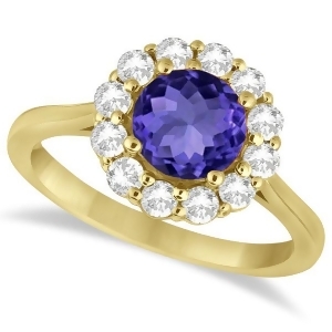 Halo Diamond Accented and Tanzanite Lady Di Ring 14K Yellow Gold 2.14ct - All