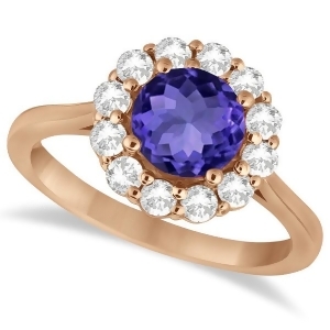 Halo Diamond Accented and Tanzanite Lady Di Ring 14K Rose Gold 2.14ct - All