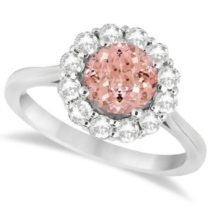 Halo Diamond Accented and Morganite Lady Di Ring 14K White Gold 2.14ct - All