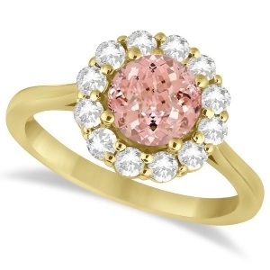 Halo Diamond Accented and Morganite Lady Di Ring 14K Yellow Gold 2.14ct - All