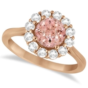 Halo Diamond Accented and Morganite Lady Di Ring 14K Rose Gold 2.14ct - All
