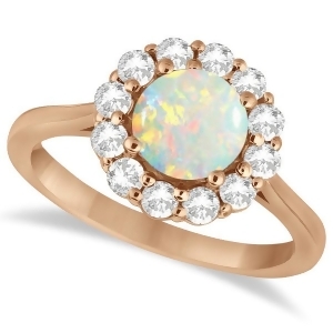 Halo Diamond Accented and Opal Lady Di Ring 14K Rose Gold 2.14ct - All