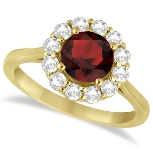 Halo Diamond Accented and Garnet Lady Di Ring 14K Yellow Gold 2.14ct - All