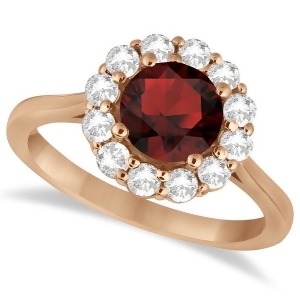 Halo Diamond Accented and Garnet Lady Di Ring 14K Rose Gold 2.14ct - All