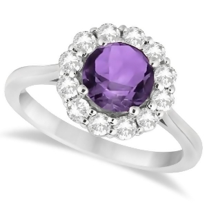 Halo Diamond Accented and Amethyst Lady Di Ring 14K White Gold 2.14ct - All