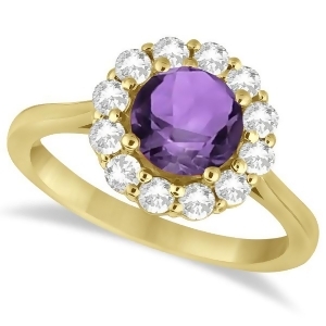 Halo Diamond Accented and Amethyst Lady Di Ring 14K Yellow Gold 2.14ct - All
