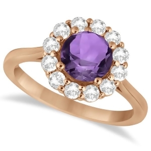 Halo Diamond Accented and Amethyst Lady Di Ring 14K Rose Gold 2.14ct - All