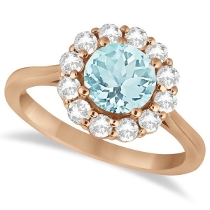 Halo Diamond Accented and Aquamarine Lady Di Ring 14K Rose Gold 2.14ct - All