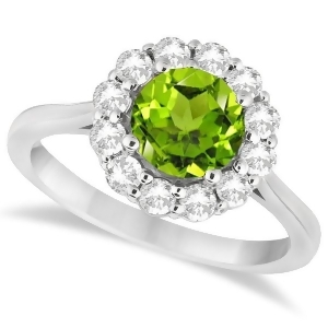 Halo Diamond Accented and Peridot Lady Di Ring 14K White Gold 2.14ct - All