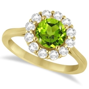 Halo Diamond Accented and Peridot Lady Di Ring 14K Yellow Gold 2.14ct - All