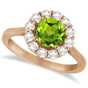 Halo Diamond Accented and Peridot Lady Di Ring 14K Rose Gold 2.14ct - All