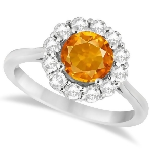 Halo Diamond Accented and Citrine Lady Di Ring 14K White Gold 2.14ct - All