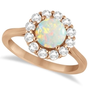Halo Diamond Accented and Opal Lady Di Ring 18k Rose Gold 2.14ct - All