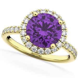 Halo Amethyst and Diamond Engagement Ring 14K Yellow Gold 2.30ct - All