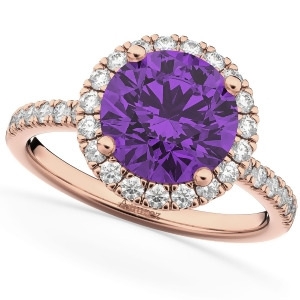 Halo Amethyst and Diamond Engagement Ring 14K Rose Gold 2.30ct - All