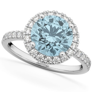 Halo Aquamarine and Diamond Engagement Ring 14K White Gold 2.70ct - All
