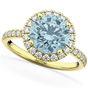 Halo Aquamarine and Diamond Engagement Ring 14K Yellow Gold 2.70ct - All